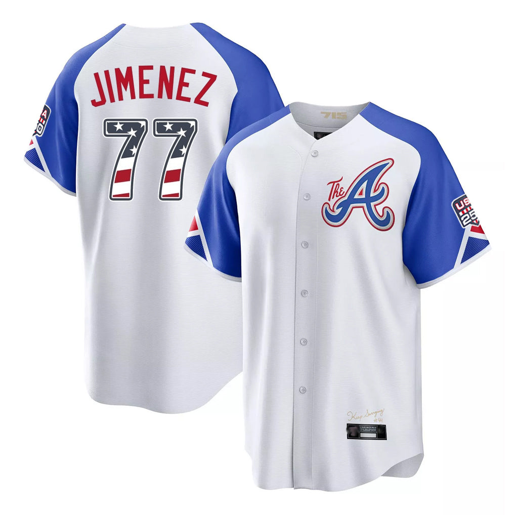 Atlanta Braves #77 Joe Jimenez Player White CONTON USA 250 Fourth Of July City Connect Home Game Stitched Jerseys
