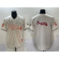 Atlanta Braves Team Big Logo Cream CONTON 2024 Atliens & Peach With Outkast Patch Vapor Limited Stitched Jersey