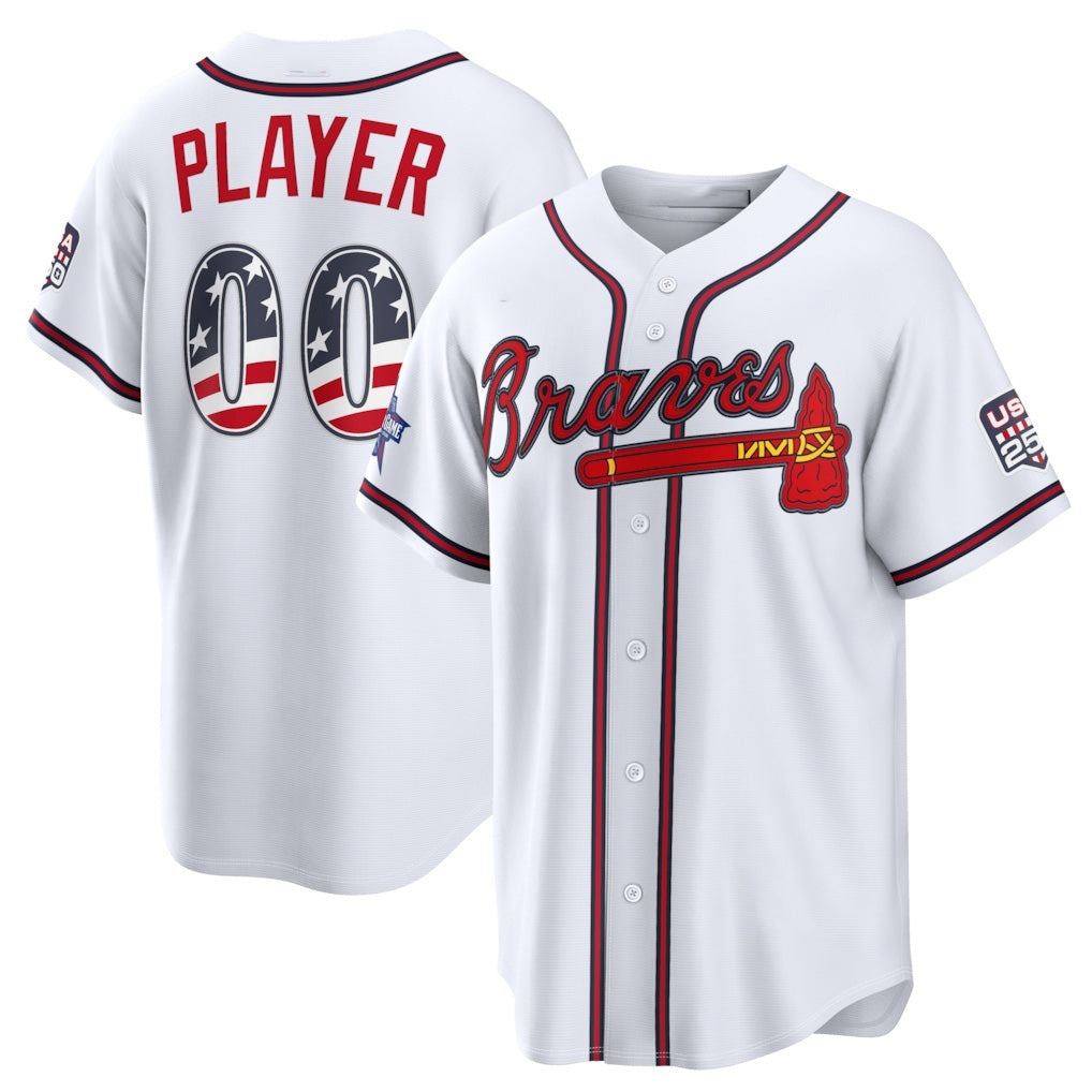 Custom Atlanta Braves 2026 All-Star Edition Stars & Stripes White CONTON Stadium Pick-A-Player Jersey