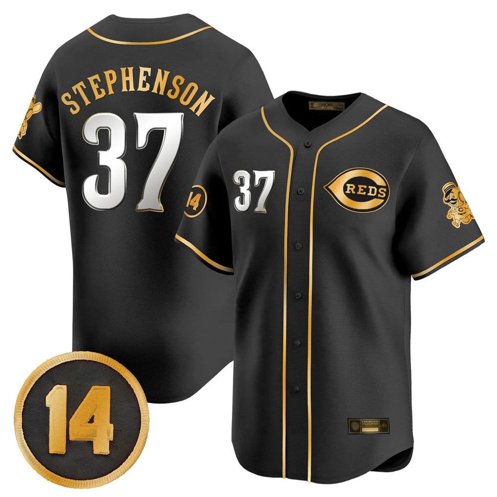 Cincinnati Reds #37 Tyler Stephenson Player Black-Gold CONTON Vapor Premier Limited Home Stitched Jerseys