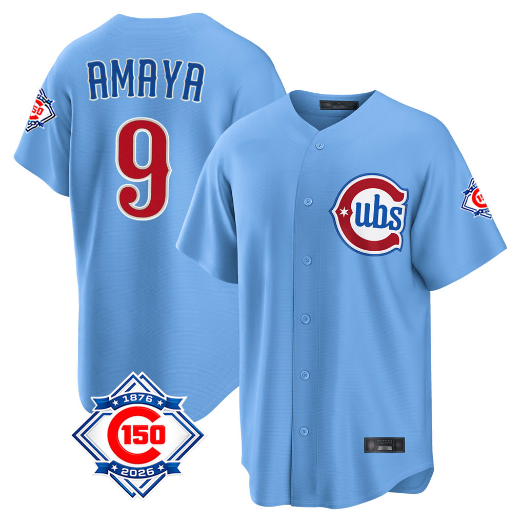 Chicago Cubs #9 Miguel Amaya Player Light Blue CONTON 150th Anniversary Home Game Stitched Jerseys