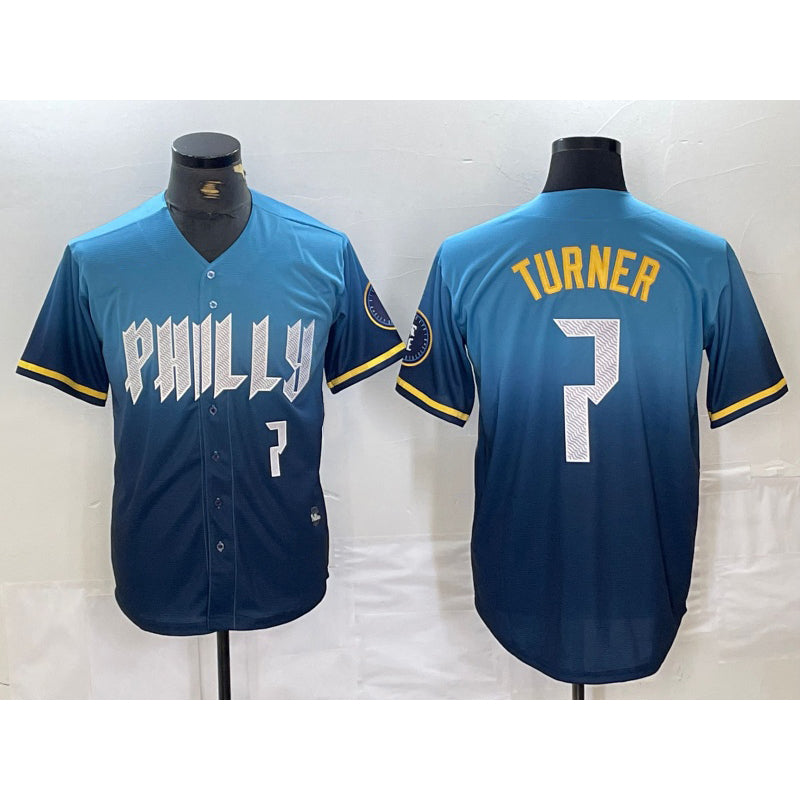 Philadelphia Phillies #7 Trea Turner Number Blue CONTON 2024 City Connect Limited Stitched Jersey 2