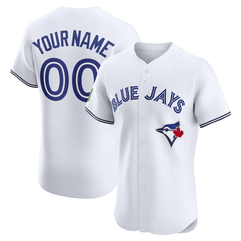 Custom Toronto Blue Jays White CONTON Home Elite Sponsor Patch Jersey