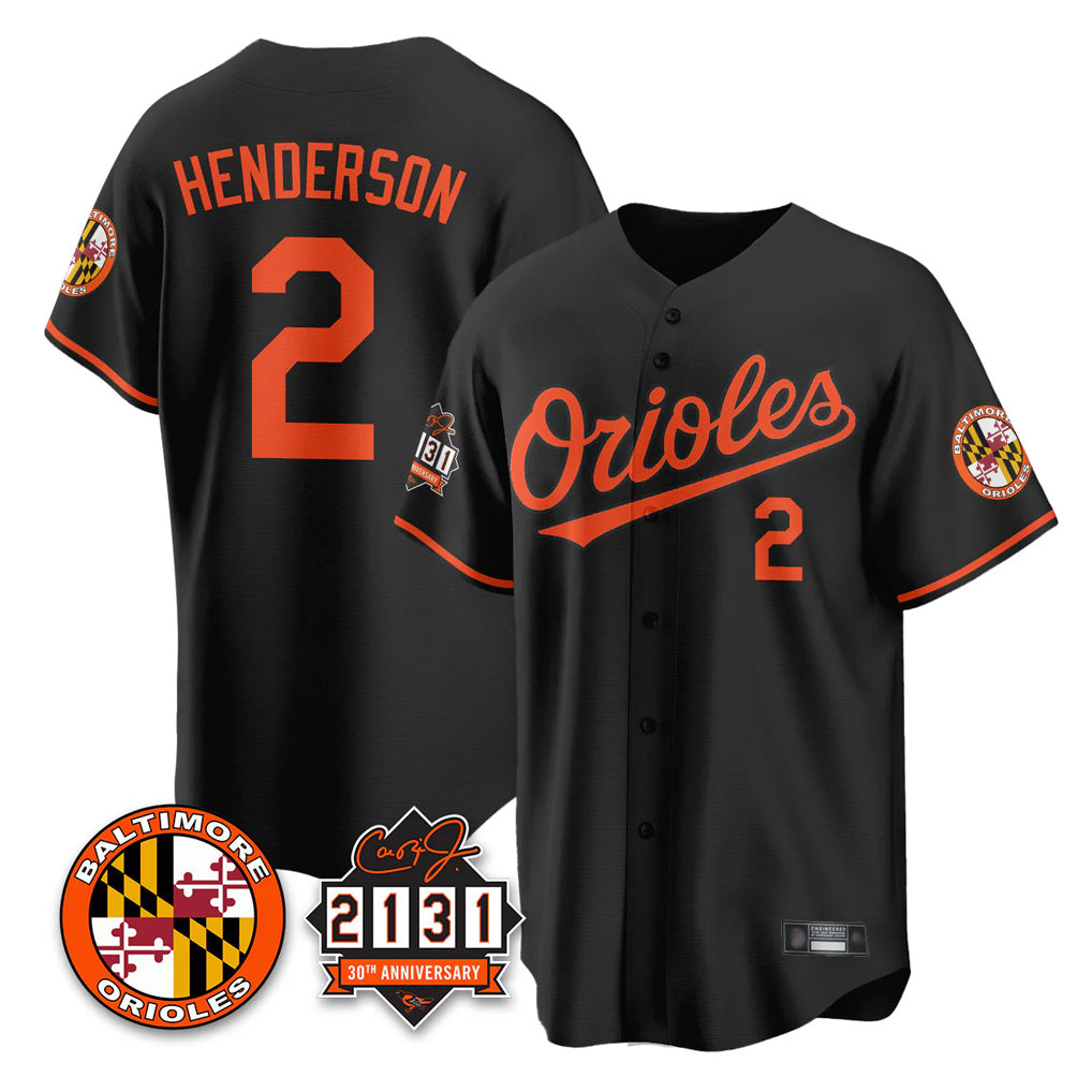 Baltimore Orioles #2 Gunnar Henderson Player Black CONTON 30th Anniversary of 2131 Home Game Stitched Jerseys