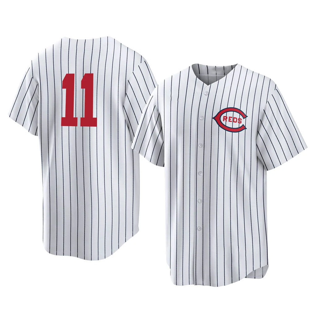Cincinnati Reds #11 Barry Larkin Player White CONTON Stripe Field of Dreams Game Home Stitched Jerseys