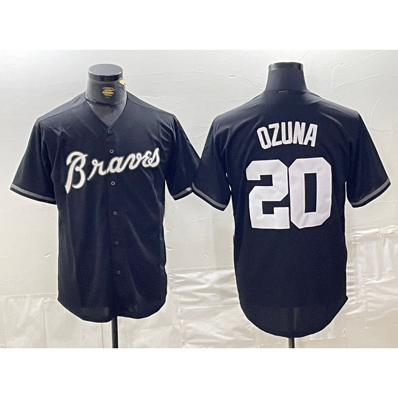 Atlanta Braves #20 Marcell Ozuna Black CONTON Cool Base Stitched Jersey