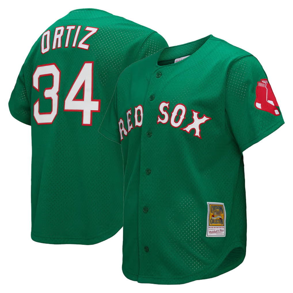 Boston Red Sox #34 David Ortiz Player Green CONTON Mitchell & Ness Cooperstown Collection Mesh Home Stitched Jerseys