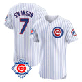Chicago Cubs #7 Dansby Swanson Player White CONTON 150th Anniversary Limited Elite Home Game Stitched Jerseys