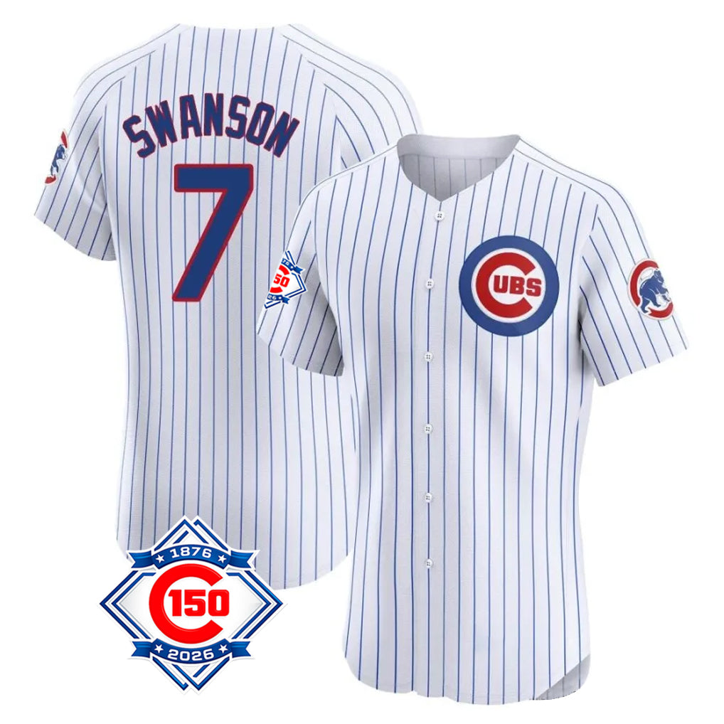 Chicago Cubs #7 Dansby Swanson Player White CONTON 150th Anniversary Limited Elite Home Game Stitched Jerseys