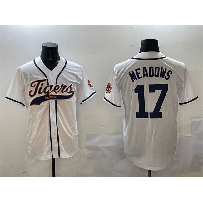 Detroit Tigers #17 Parker Meadows White CONTON With Patch Cool Base Stitched Jersey