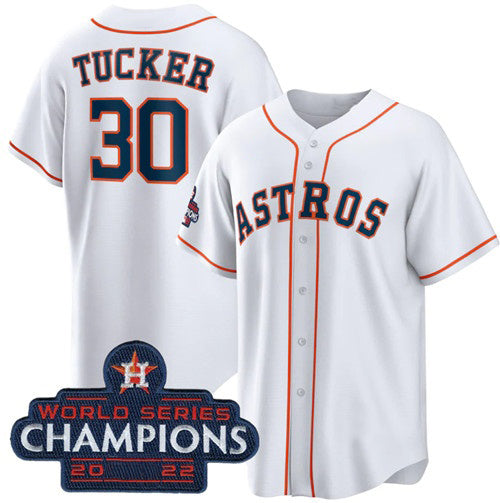 Houston Astros #30 Kyle Tucker White CONTON 2022 World Series Champions Home Stitched Jersey