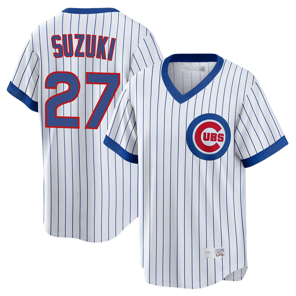 Chicago Cubs #27 Seiya Suzuki Player White CONTON T-shirt Cooperstown Collection Limited Stitched Jerseys