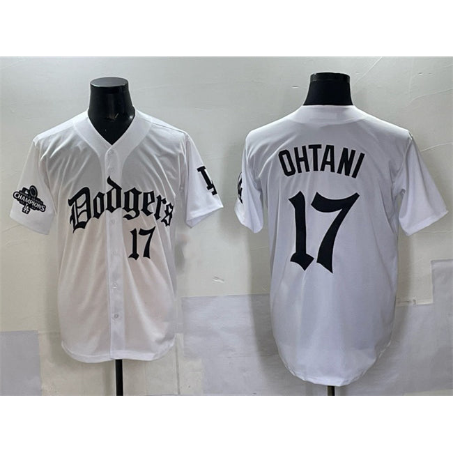 Los Angeles Dodgers #17 Shohei Ohtani White CONTON 2025 LA Gothic Style With 2024 World Series Champions Patch Vapor Premier Limited Stitched Jersey
