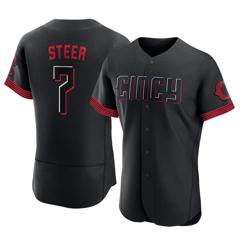 Cincinnati Reds #7 Spencer Steer Player Black CONTON City Connect Limited Elite Home Stitched Jerseys
