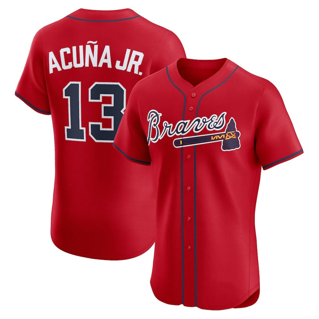 Atlanta Braves #13 Ronald Acuna Jr Red CONTON Alternate 2 Elite Jersey