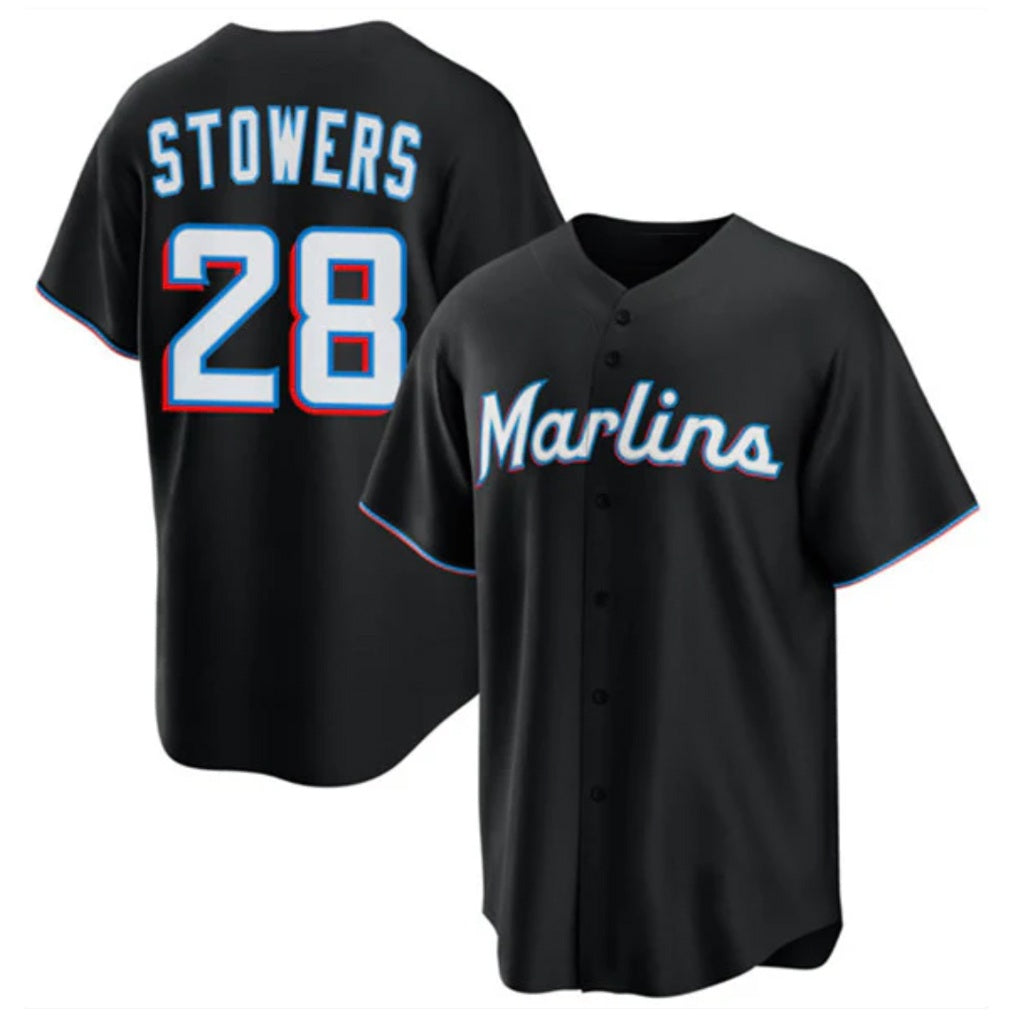 Miami Marlins #28 Kyle Stowers Player Black CONTON Home Game Stitched Jerseys