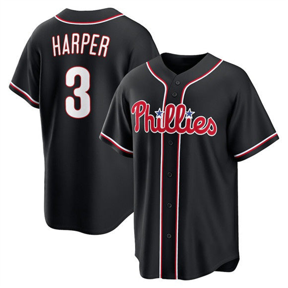 Philadelphia Phillies #3 Bryce Harper Fashion Black CONTON Out Stitched Baseball Jersey
