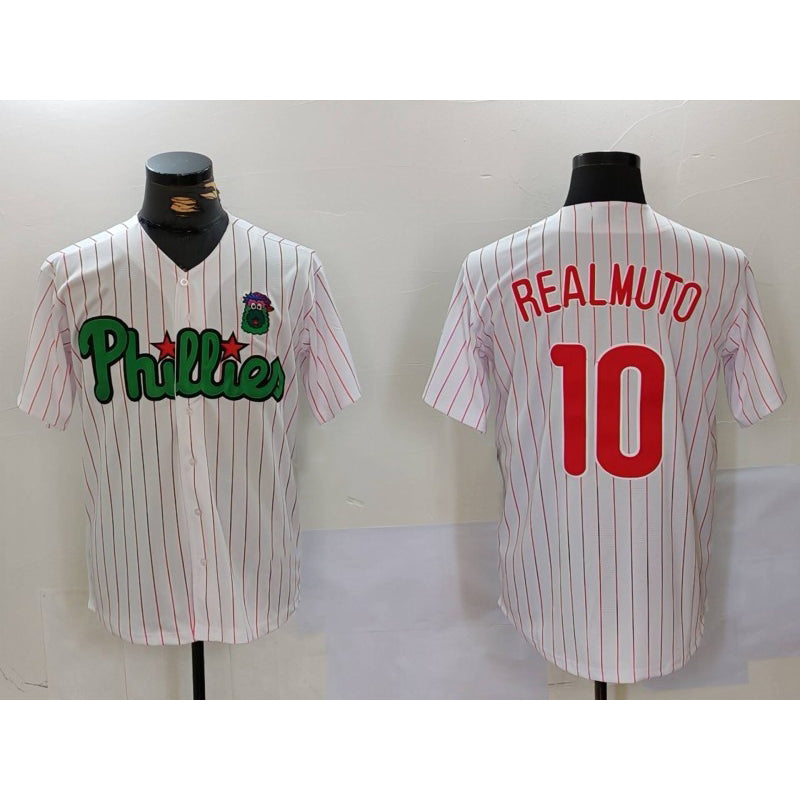 Philadelphia Phillies #10 J.T. Realmuto White Green CONTON Cool Base Stitched Jersey 2
