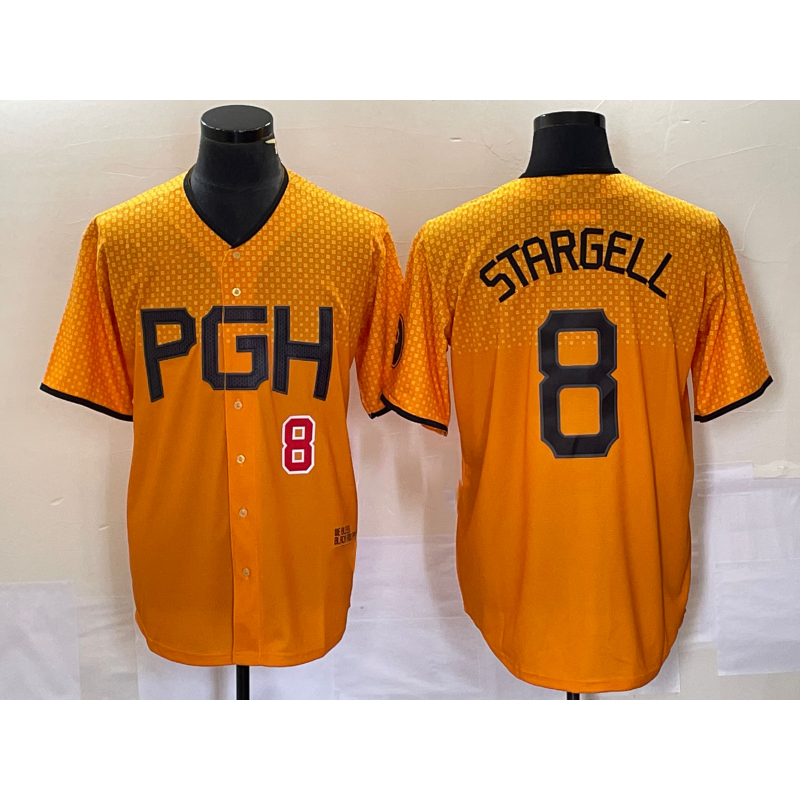 Pittsburgh Pirates #8 Willie Stargell Number Gold CONTON 2023 City Connect Stitched Jersey 3