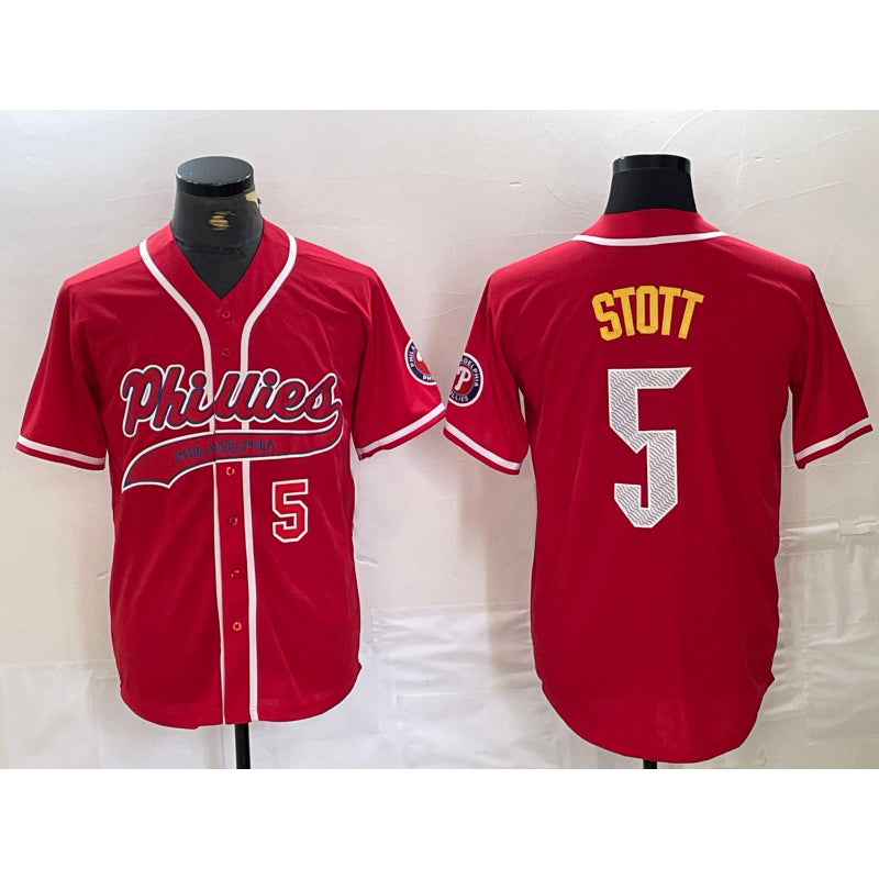 Philadelphia Phillies #5 Bryson Stott Number Red CONTON Cool Base Stitched Jerseys