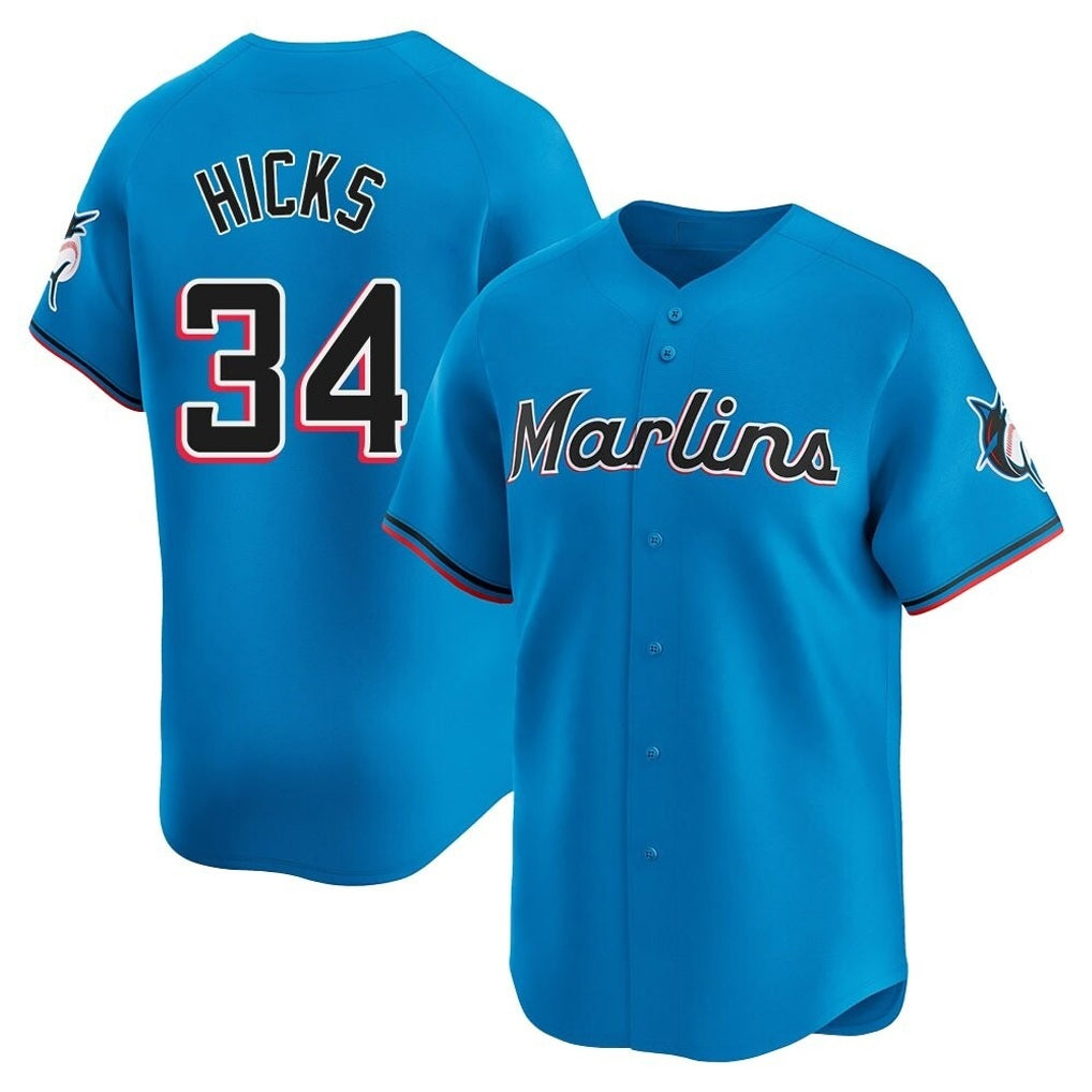Miami Marlins #34 Liam Hicks Player Blue CONTON Home Limited Stitched Jerseys