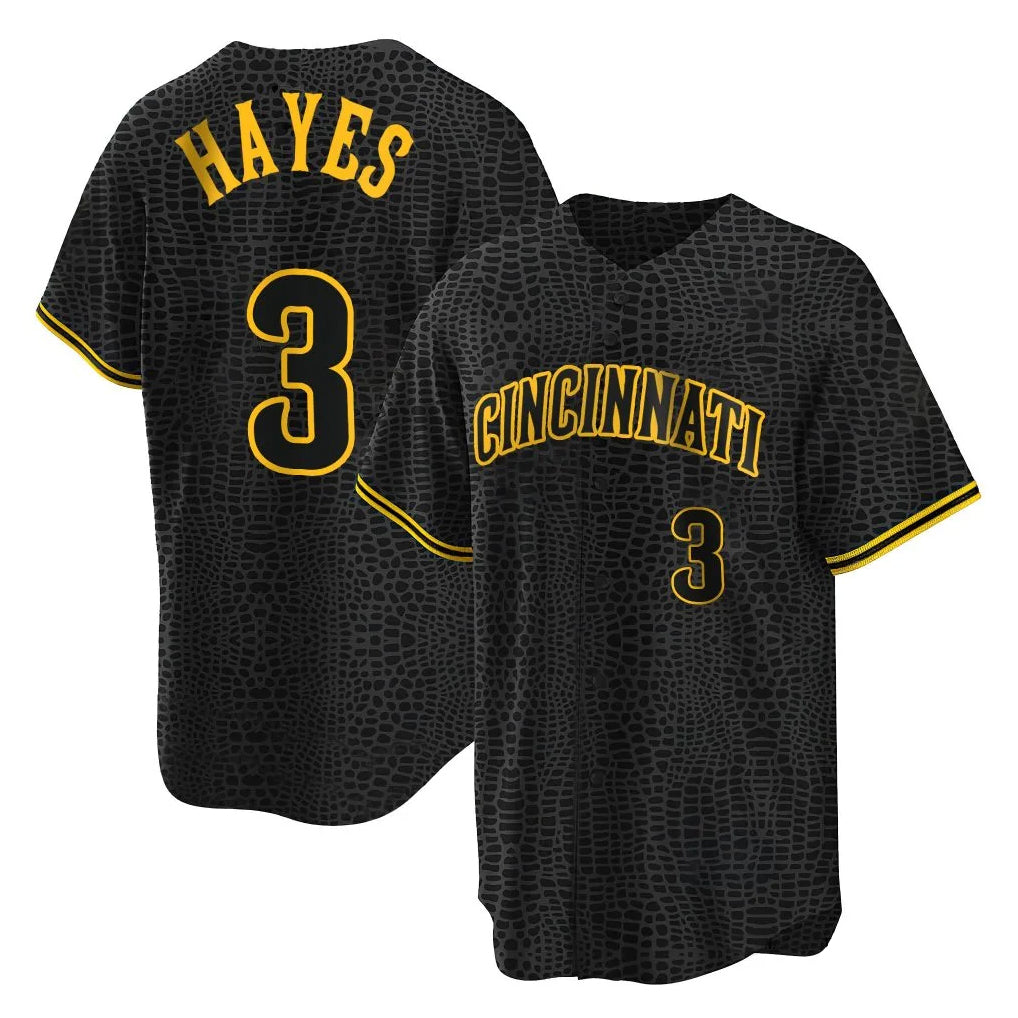 Cincinnati Reds #3 Ke'Bryan Hayes Player Black CONTON Snake Skin City Home Stitched Jerseys