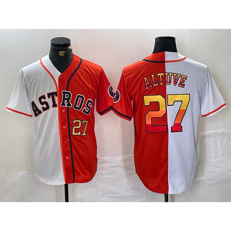 Houston Astros #27 Jose Altuve Number White Orange CONTON Split Stitched Jersey
