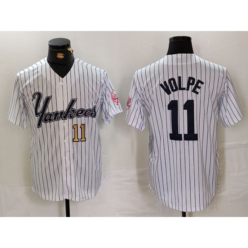 New York Yankees #11 Anthony Volpe White CONTON Pinstripe Fashion Cool Base Jerseys