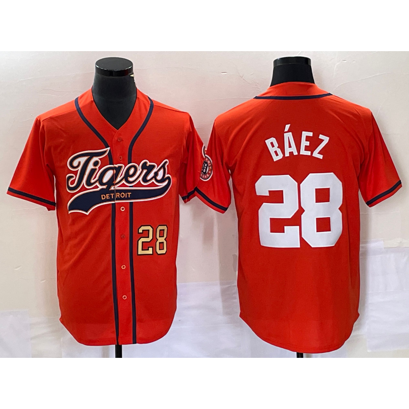 Detroit Tigers #28 Javier Baez Number Orange CONTON Cool Base Stitched Jersey