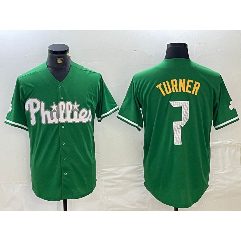 Philadelphia Phillies #7 Trea Turner Kelly Green CONTON Cool Base Jersey