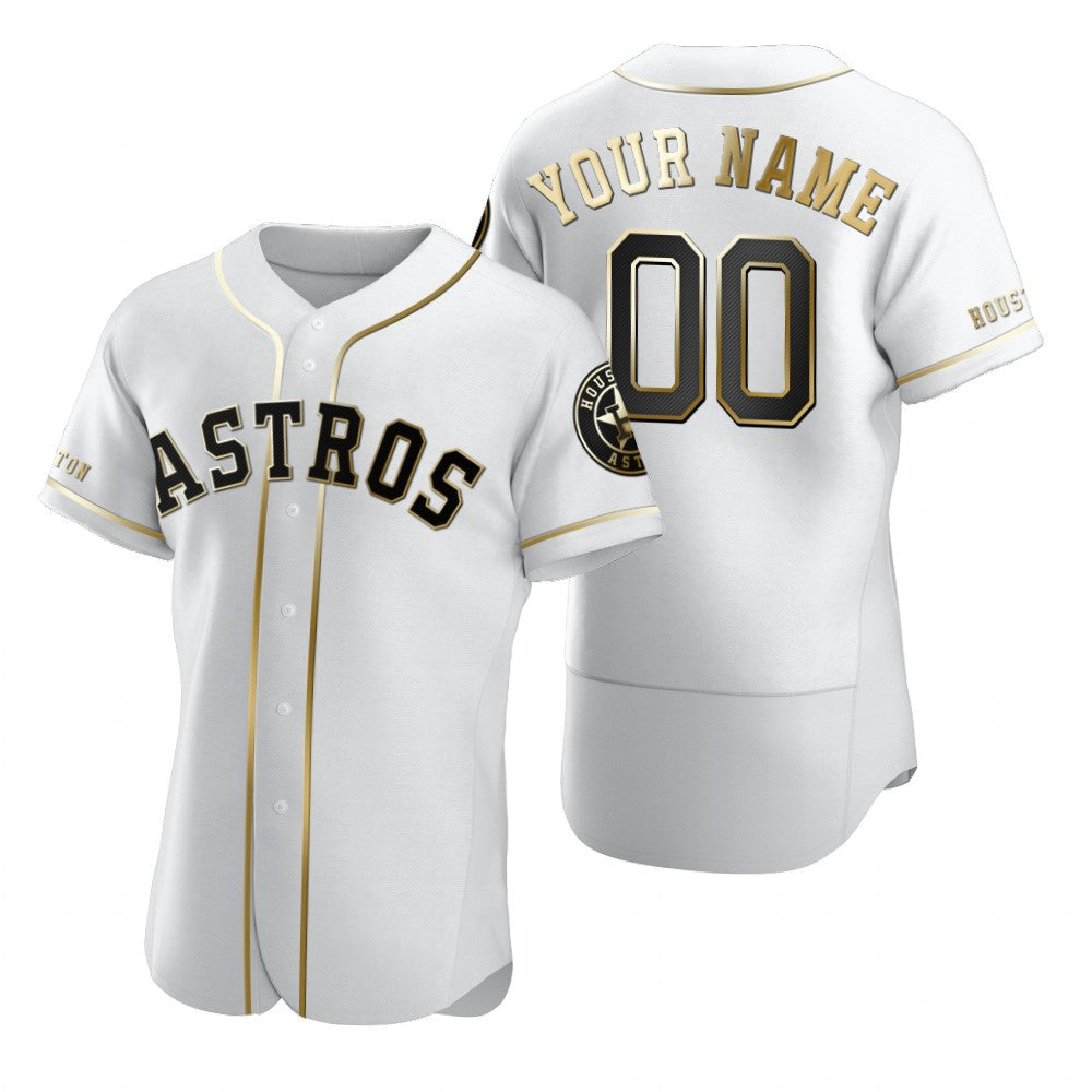 Custom Houston Astros White CONTON Stitched Flex Base Golden Edition Jersey