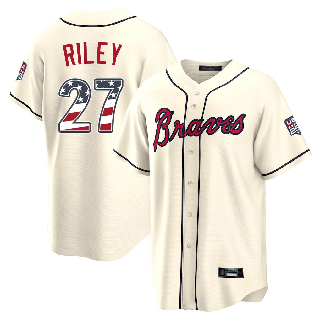 Atlanta Braves #27 Austin Riley Player Cream CONTON USA 250 Fourth Of July Limited Home Game Stitched Jerseys