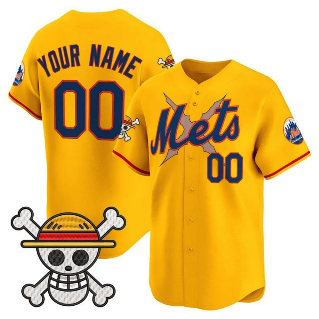 Custom New York Mets x One Piece Gold CONTON Vapor Premier Limited Jersey - Stitched