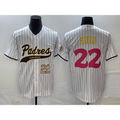 San Diego Padres #22 Juan Soto Number White CONTON Pinstripe 2023 City Connect Cool Base Stitched Jersey