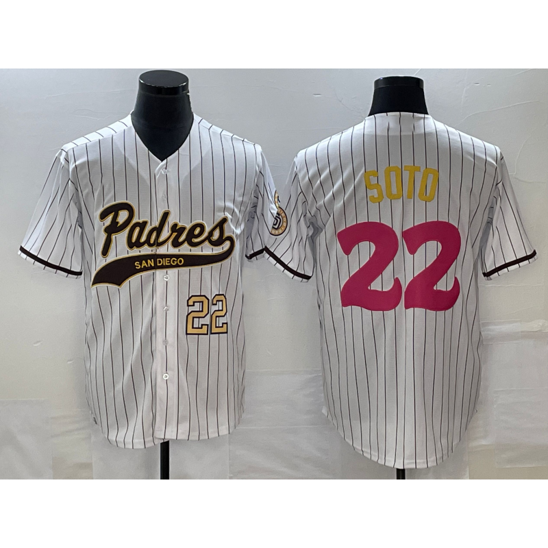 San Diego Padres #22 Juan Soto Number White CONTON Pinstripe 2023 City Connect Cool Base Stitched Jersey