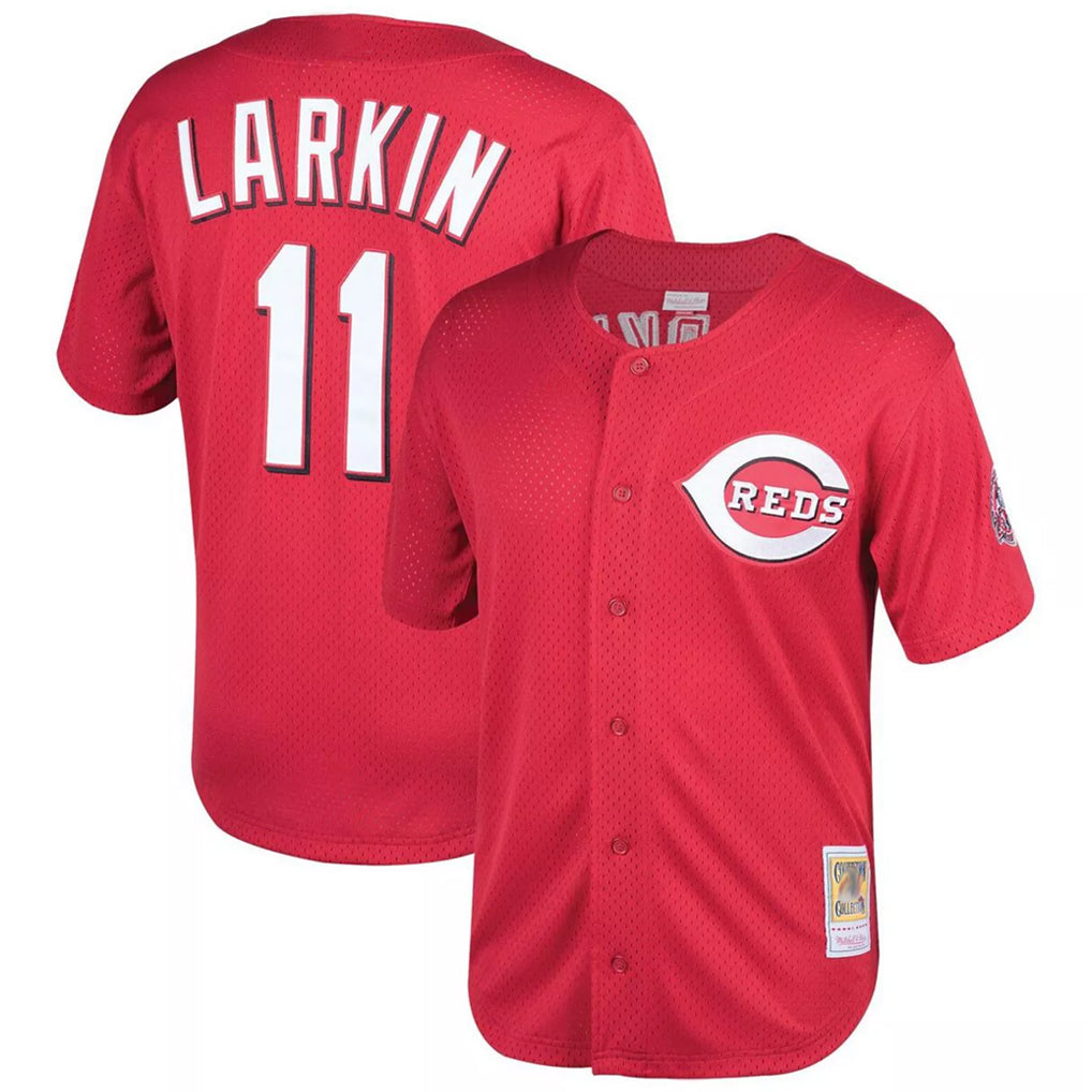 Cincinnati Reds #11 Barry Larkin Player Red CONTON Mitchell & Ness Throwback Cooperstown Mesh Game Stitched Jerseys