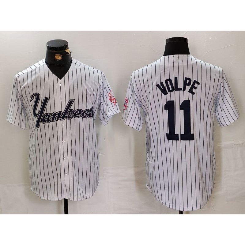 New York Yankees #11 Anthony Volpe White CONTON Pinstripe Fashion Cool Base Jersey 2