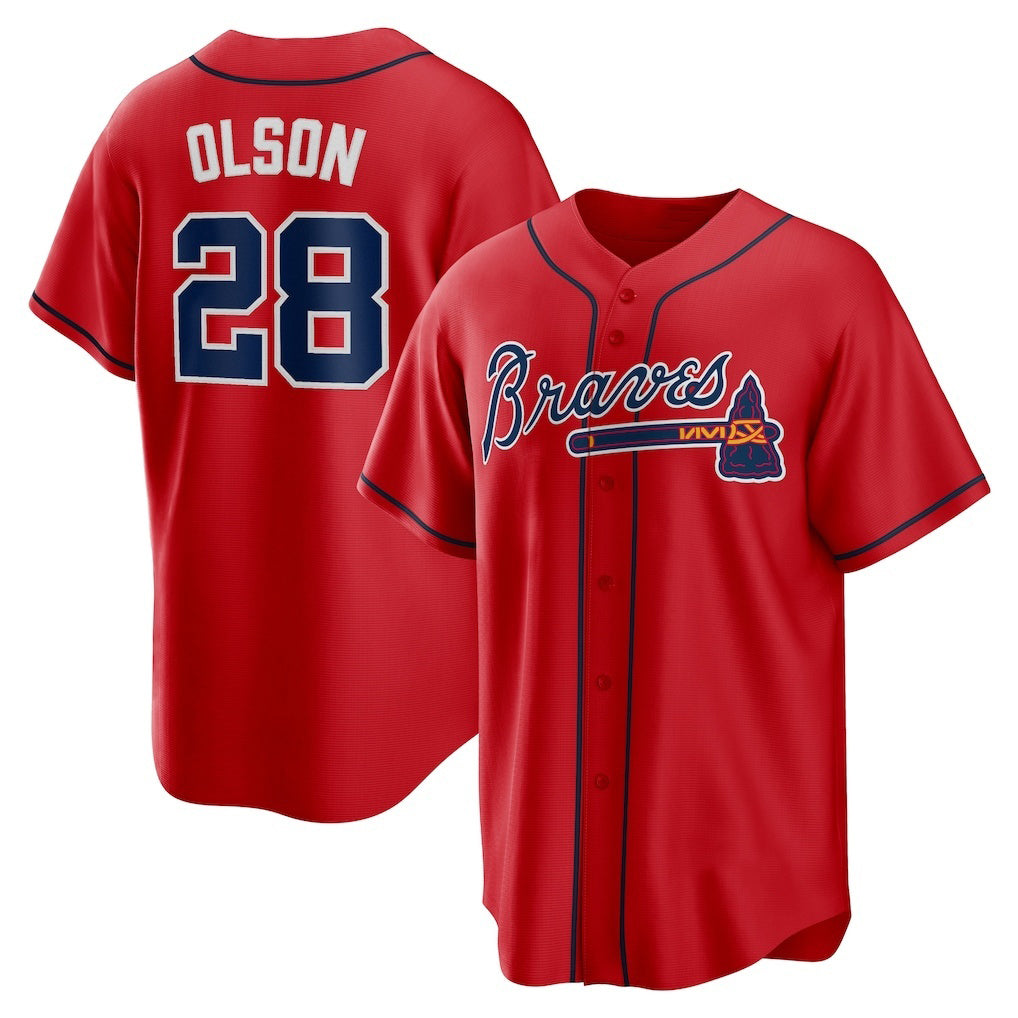 Atlanta Braves #28 Matt Olson Red CONTON Alternate 2 Replica Jersey