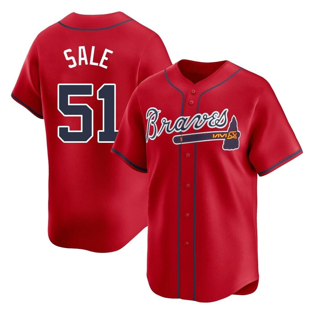 Atlanta Braves #51 Chris Sale Player Red CONTON Limited Home Game Stitched Jerseys