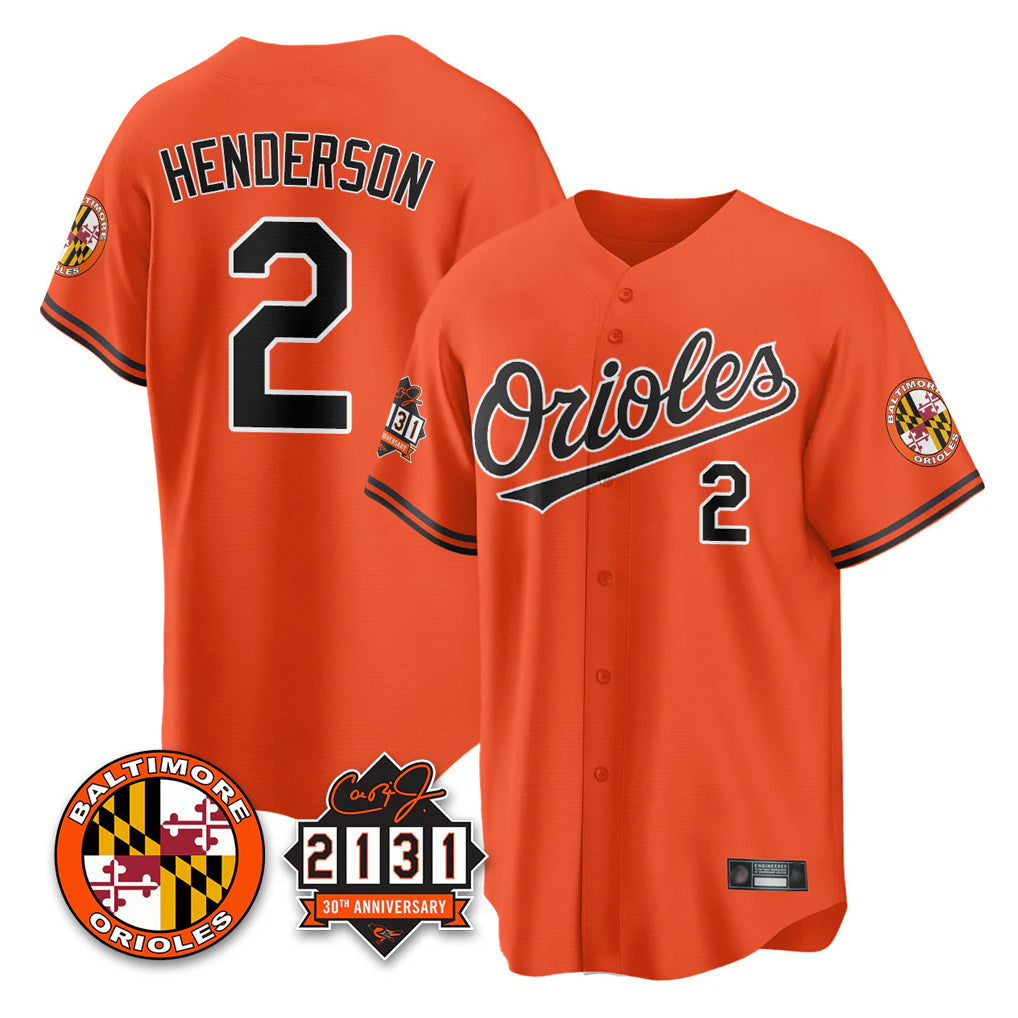 Baltimore Orioles #2 Gunnar Henderson Player Orange CONTON 30th Anniversary of 2131 Home Game Stitched Jerseys