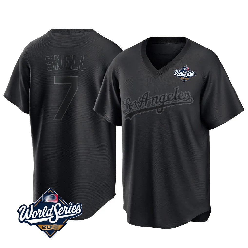 Los Angeles Dodgers #7 Blake Snell Player Black CONTON Pitch Fashion World Series T-shirt Stitched Jerseys