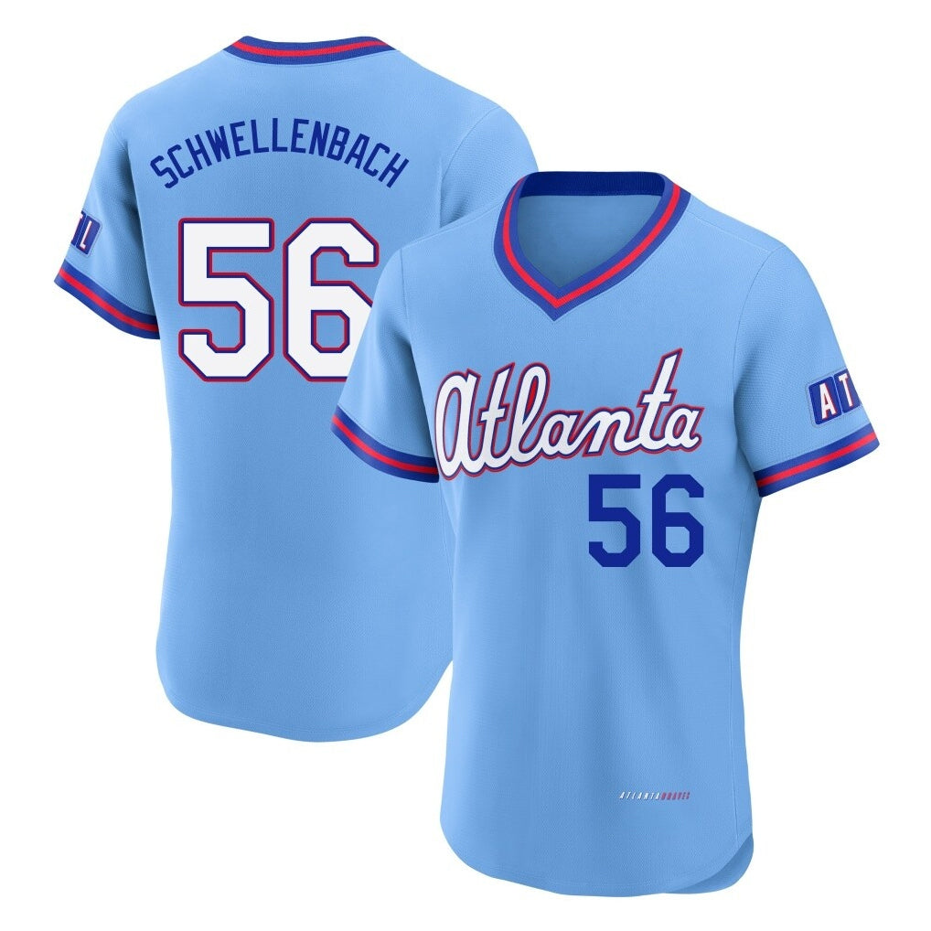 Atlanta Braves #56 Spencer Schwellenbach Player Powder Blue CONTON 2026 City Connect T-shirt Limited Elite Home Game Stitched Jerseys