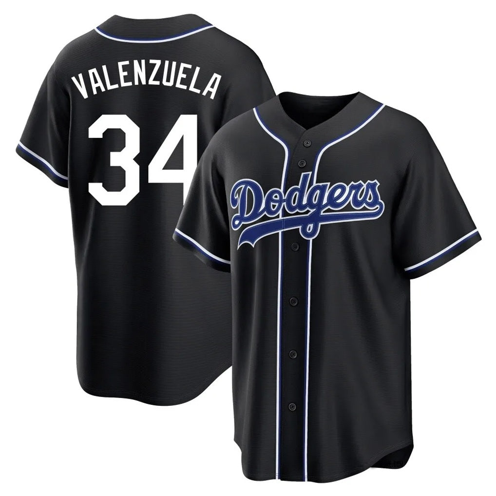 Los Angeles Dodgers #34 Fernando Valenzuela Player Black CONTON Carbon Limited Home Stitched Jerseys