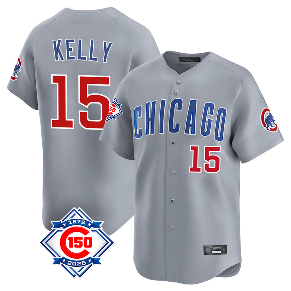 Chicago Cubs #15 Carson Kelly Player Gray CONTON Road 150th Anniversary Limited Home Stitched Jerseys