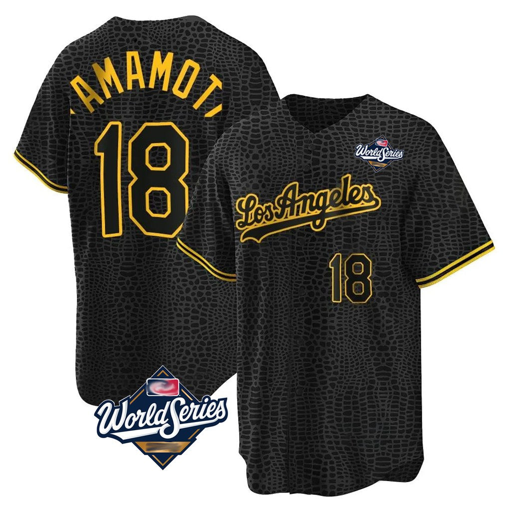 Los Angeles Dodgers #18 Yoshinobu Yamamoto Player Black Gold CONTON World Series Limited Home Stitched Jerseys