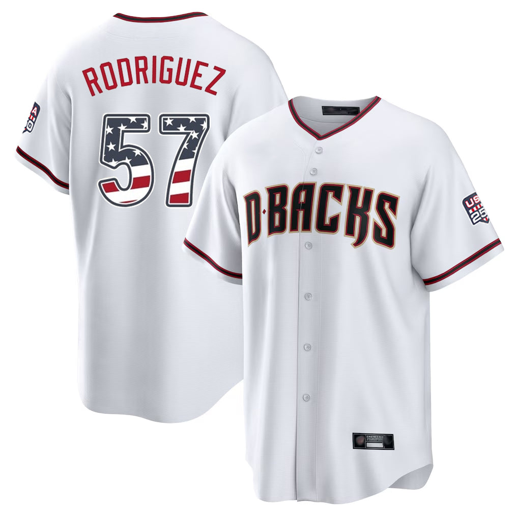 Arizona Diamondbacks #57 Eduardo Rodriguez Player White CONTON USA 250 Fourth of July Home Game Stitched Jerseys