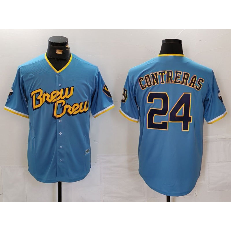 Milwaukee Brewers #24 William Contreras Blue CONTON 2022 City Connect Cool Base Stitched Jersey
