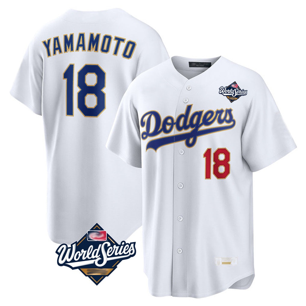 Los Angeles Dodgers #18 Yoshinobu Yamamoto Player Gold White CONTON World Series 2026 Collection Stadium Limited Stitched Jerseys