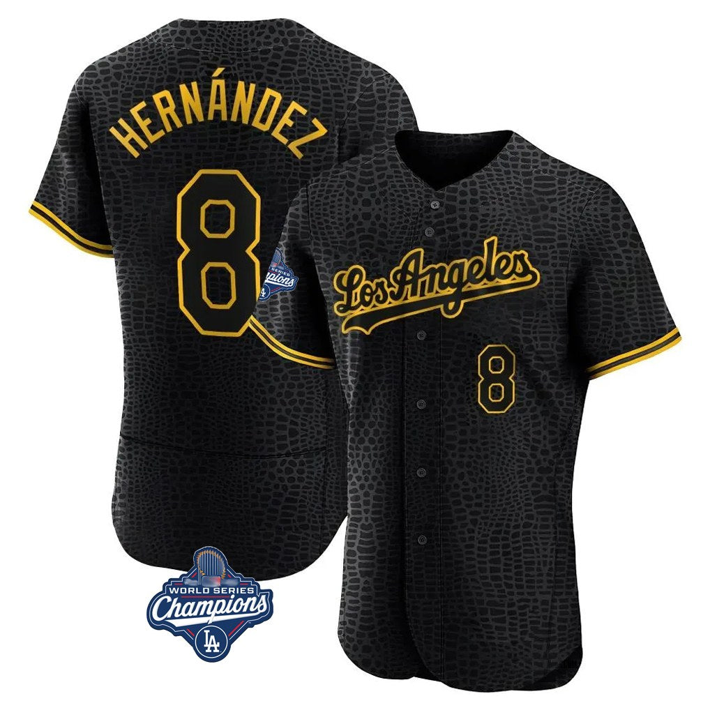 Los Angeles Dodgers #8 Enrique Hern¨¢ndez Player Black CONTON World Series Meet Snake Skin City Limited Elite Home Stitched Jerseys
