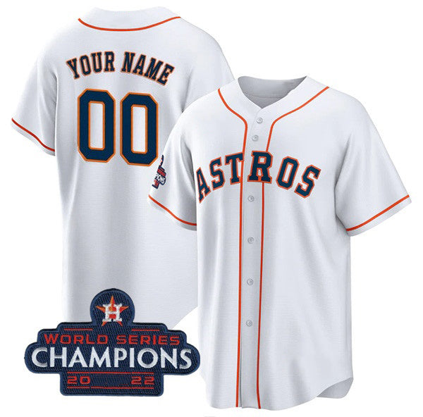Custom Houston Astros Active Player White CONTON 2022 World Series Champions Cool Base Stitched Jersey